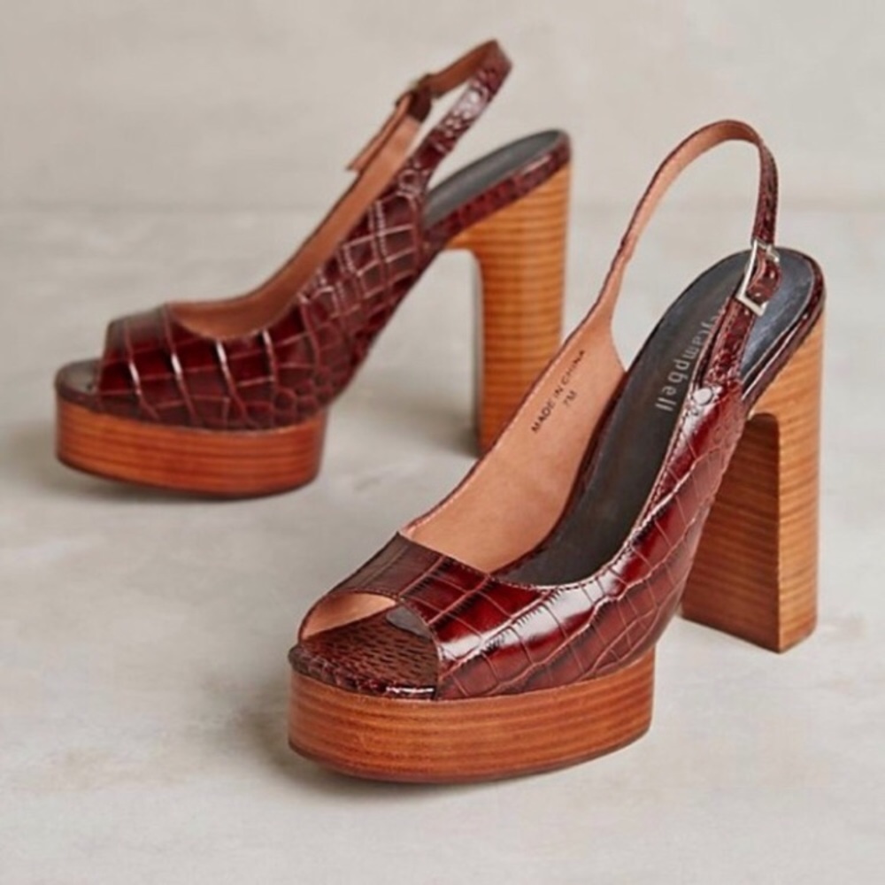 Jeffrey Campbell Michlene Brown Faux Crocodile Platform Heels